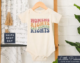 Women's Rights Are Human Rights Natural Baby Onesie®, Wavy Retro Equal Rights Toddler Shirt, Feminism Kids T-shirt or Raglan Tee
