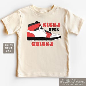 Kicks over Chicks Kids Shirt, Funny Valentines Day Natural Baby Onesie®, Sneaker Lover Valentines Day Toddler Tee