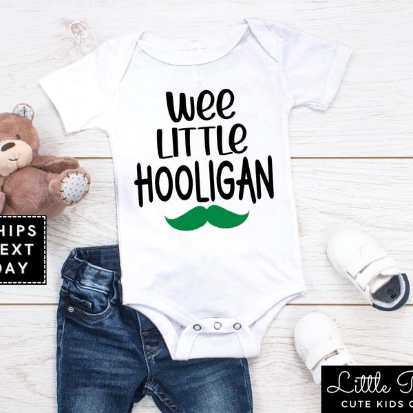 Wee Little Hooligan Baby Onesie®, Cute St. Patrick's Natural Toddler Shirt, Kids Saint Patrick's Day T-shirt or Raglan Tee