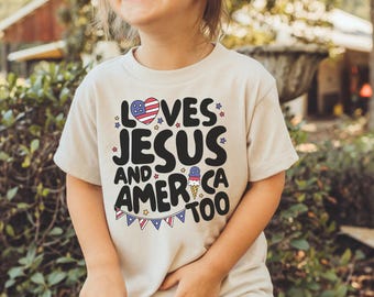 Christian Fourth Of July Shirt Toddler Shirt - Retro 4th Of July Kids Shirt - Loves Jesus And America Infant Tee - Faith Baby Onesie®