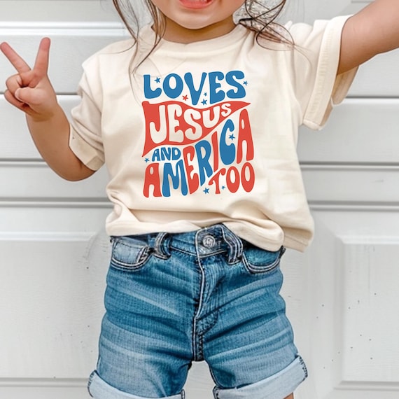 Jesus Fourth Of July Shirt Toddler Shirt - Christian 4th Of July Kids Shirt - Loves Jesus And America Infant Tee - Retro Faith Baby Onesie®