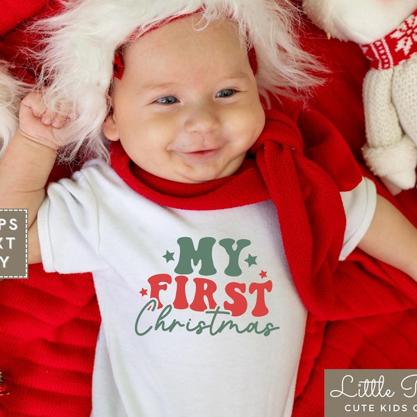 My First Christmas Baby Shirt, Cute 1st Christmas Natural Onesie®, Retro First Xmas Holiday Infant T-shirt