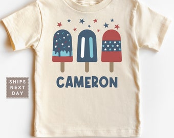 Personalized 4th of July Kids Shirt - Patriotic Name Toddler Shirt - Custom Name Infant T-shirt for Fourth of July - Boys Retro Pop Tee