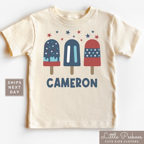 Personalized 4th of July Kids Shirt - Patriotic Name Toddler Shirt - Custom Name Infant T-shirt for Fourth of July - Boys Retro Pop Tee