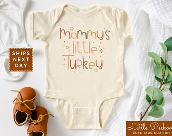 Mommy's Little Turkey Natural Onesie®, Cute Thanksgiving Baby Baby Bodysuit, Cute Fall Toddler Shirt, Baby Shower Announcement Gift