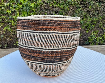 Brown patterned: handmade basket planter