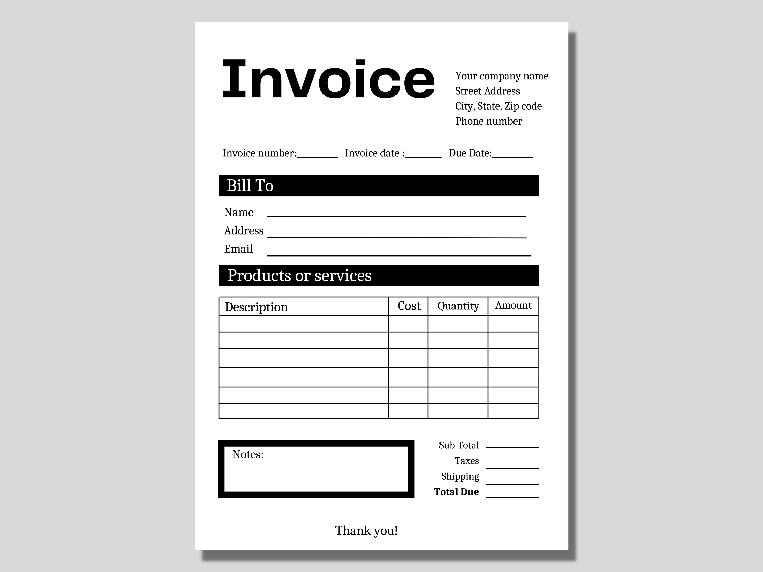 invoice template printable invoice business invoice etsy