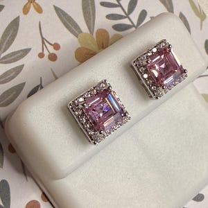 Pink Sapphire CZ Studs, Sterling Silver Screw Back Earrings