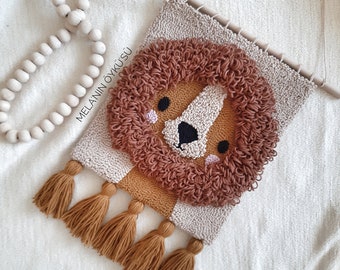 Tufting punch needle, Punch needle decor, Safari nursery decor, Tufted wall hanging, Tufted wall art, Lion King