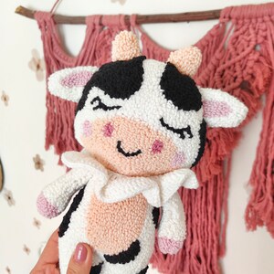 Crochet animal, Crochet Plushie, Punch Doll, Punch Needle, Crochet, Baby Farm Animal, Baby Room Decor, Cow Nursery Decor, Custom Plush image 3