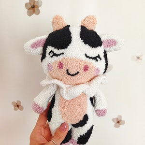 Crochet animal, Crochet Plushie, Punch Doll, Punch Needle, Crochet, Baby Farm Animal, Baby Room Decor, Cow Nursery Decor, Custom Plush image 6