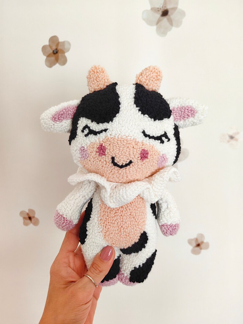 Crochet animal, Crochet Plushie, Punch Doll, Punch Needle, Crochet, Baby Farm Animal, Baby Room Decor, Cow Nursery Decor, Custom Plush image 6