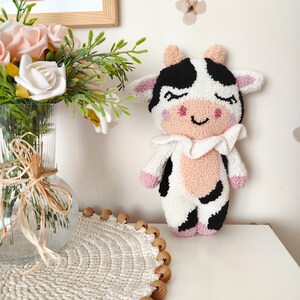 Crochet animal, Crochet Plushie, Punch Doll, Punch Needle, Crochet, Baby Farm Animal, Baby Room Decor, Cow Nursery Decor, Custom Plush image 5
