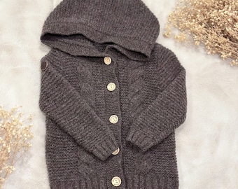 Chunky Knit Merino wool cardigan (BROWN) – “New England”