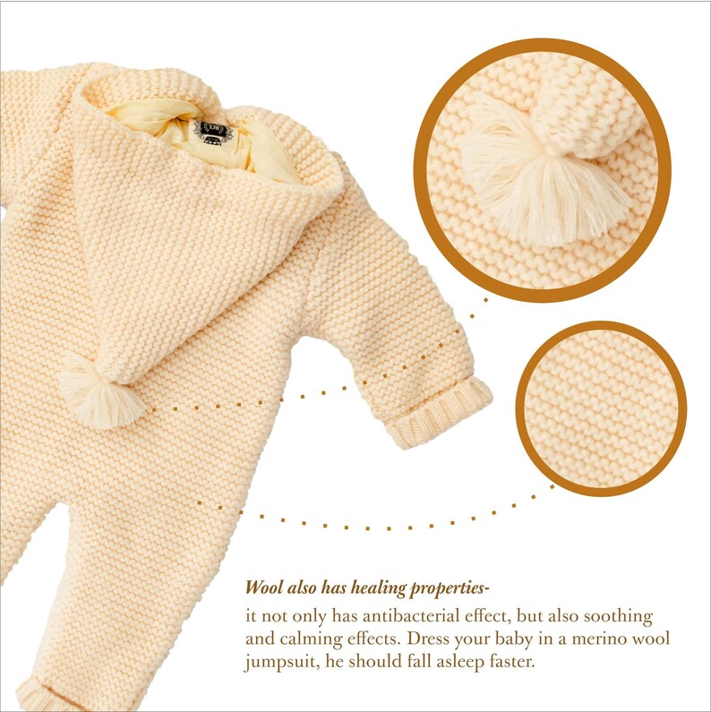 Twolayer Chunky Knit AUSTRALIAN MERINO WOOL Jumpsuit for Newborn Baby