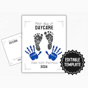 First Day of Daycare | Handprint Footprint Art Craft | Customizable Back To School Memory Keepsake | Preschool Kindergarten Hand Print