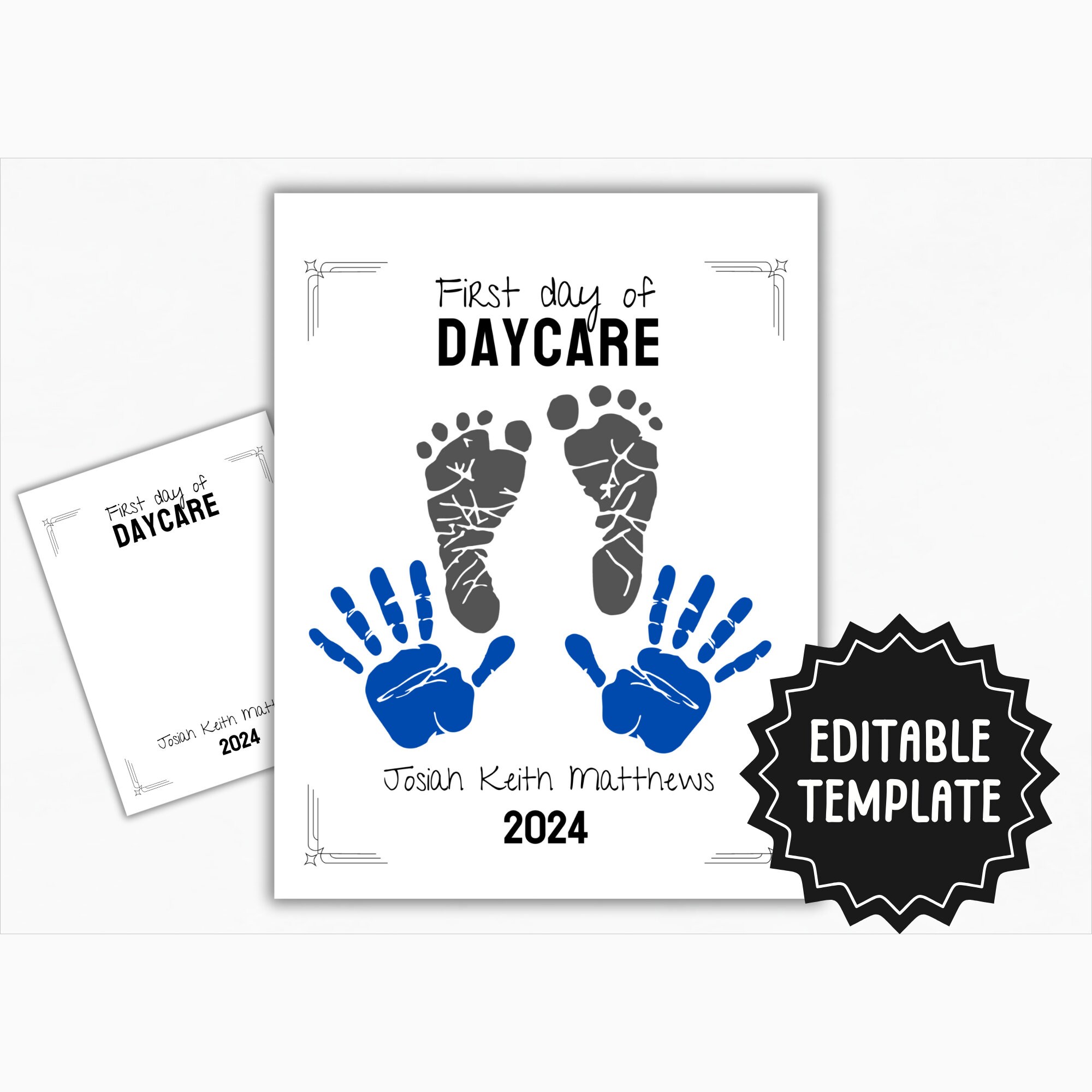 First Day of Daycare | Handprint Footprint Art Craft | Customizable Back To School Memory Keepsake | Preschool Kindergarten Hand Print