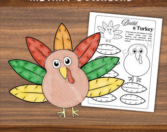 Build a Turkey Kid's Craft | Printable Thanksgiving Turkey Craft | Kid's Thanksgiving Activity | Thanksgiving Coloring Activity for Kids