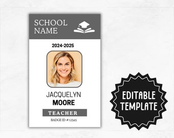 Teacher ID Card Template | Customizable Template | Custom Teacher ID Badge | Name Badge | School & Homeschool ID Card