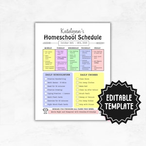 Homeschool Schedule Template | Editable Home School Planner | Printable Lesson Planner | Homeschool Daily Schedule for Kids