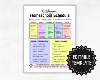 Homeschool Schedule Template | Editable Home School Planner | Printable Lesson Planner | Homeschool Daily Schedule for Kids