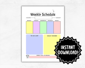 Kids Weekly Planner | Printable Weekly Schedule | Kids Weekly Plan | Home School Weekly Schedule | Kids School and Activity Schedule