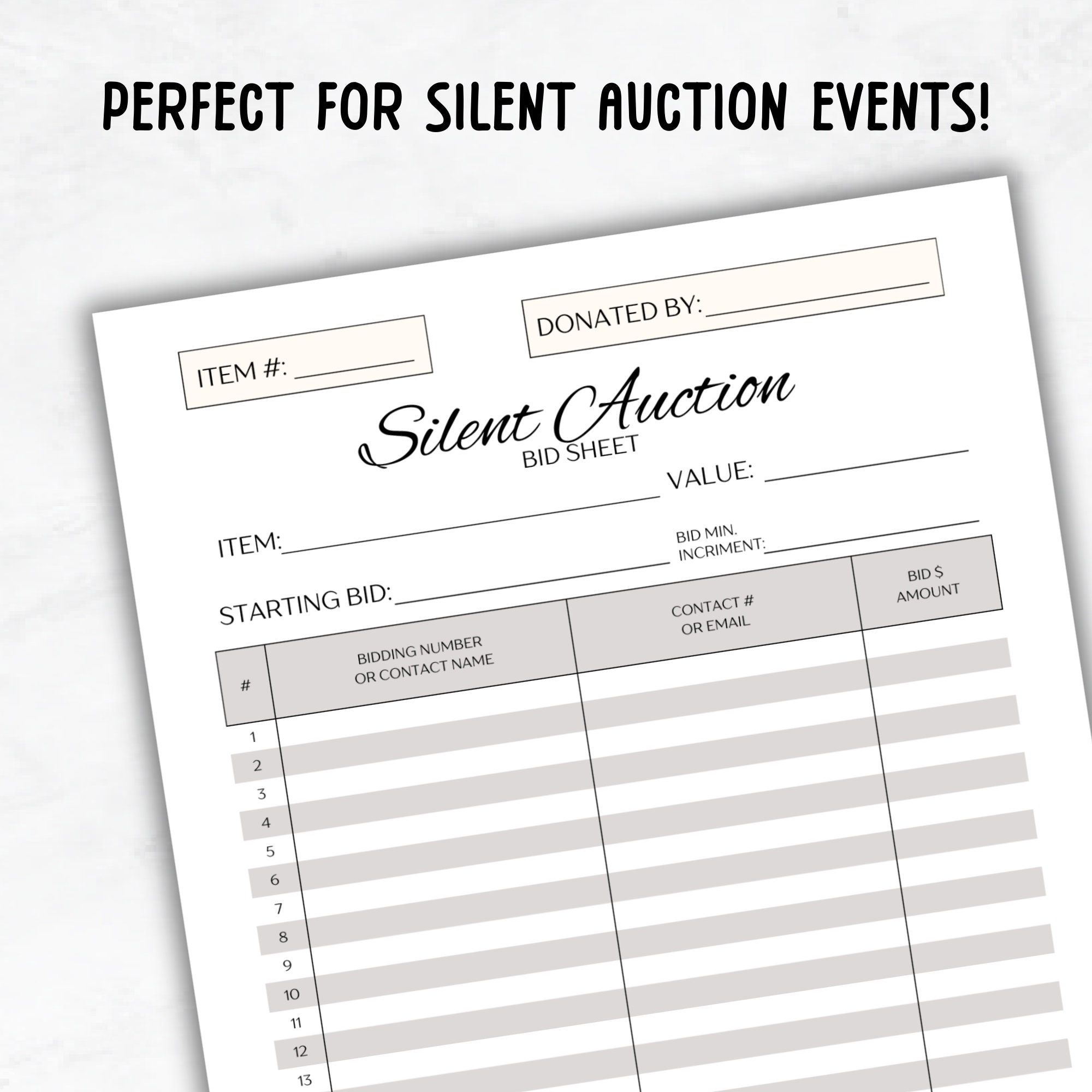 Silent Auction Bid Sheet Template | Editable Silent Auction Sign up ...