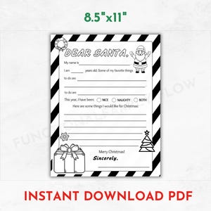 Carta a Papá Noel para colorear / Carta a Papá Noel para imprimir / Lista de deseos navideños para niños / Página para colorear navideña para niños