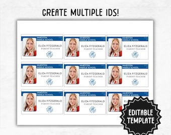 Bulk ID Badge Template Horizontal | Custom ID Badges | Printable ID Cards | Multiple Staff Identification Badges Template