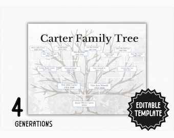 Plantilla de árbol genealógico / Gráfico de árbol genealógico editable / Cree su propio árbol genealógico imprimible