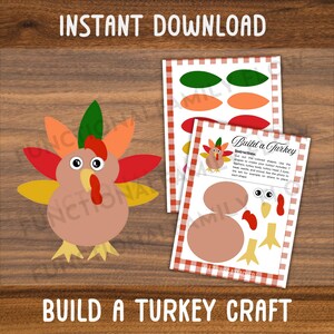 Build A Turkey | Printable Craft for Kids | Thanksgiving Turkey Craft for Children | Print Cut and Glue Turkey Activity | Thanksgiving Craft