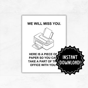 Carte de départ pour collègue | Carte rigolote imprimable pour patron | Cadeau de départ à imprimer | Vous nous manquerez au bureau imprimable 8,5 x 11