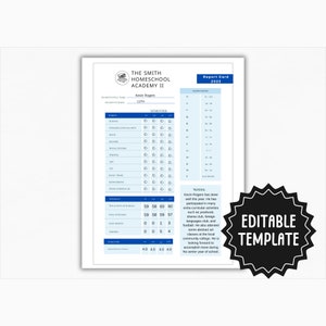 Fillable Printable High School Transcript Template, Homeschool Transcript Template, Editable Transcript Template