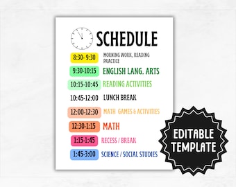 Kids Daily Schedule Template | Editable Homeschool Daily Routine | Printable Classroom Schedule