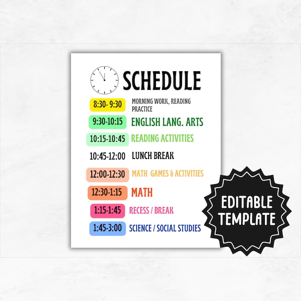 Kids Daily Schedule Template | Editable Homeschool Daily Routine | Printable Classroom Schedule