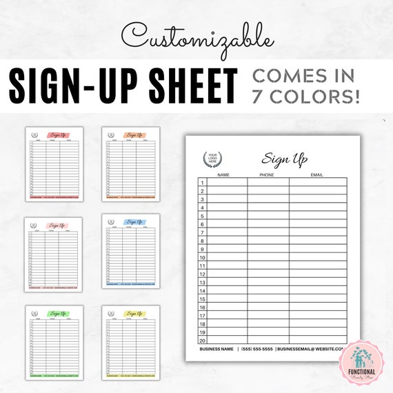 Editable Sign up Sheet Template Printable Sign up Form Sign up Sheet Sign  up List Event Sign up Event Sign up Donation Sign Up 