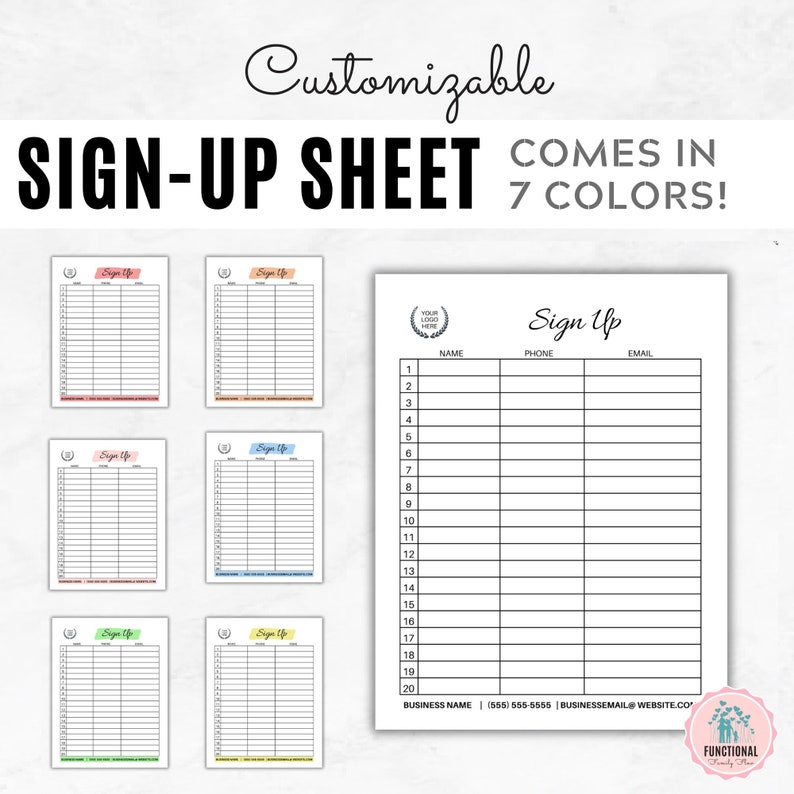 Editable Sign up Sheet Template | Printable Sign up Form | Sign up ...