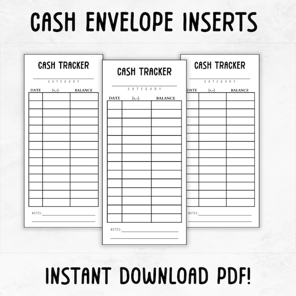 Cash Tracker Inserts | Printable Cash Tracker for Cash Envelopes | Cash Saving Envelopes Tracker | Cash Stuffing Envelopes Inserts