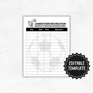 Soccer Schedule Template | Editable Soccer Game Calendar | Printable ...