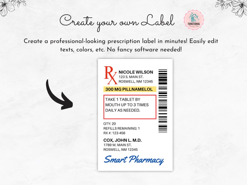 Prescription Label Template Editable RX Bottle Label Template Party