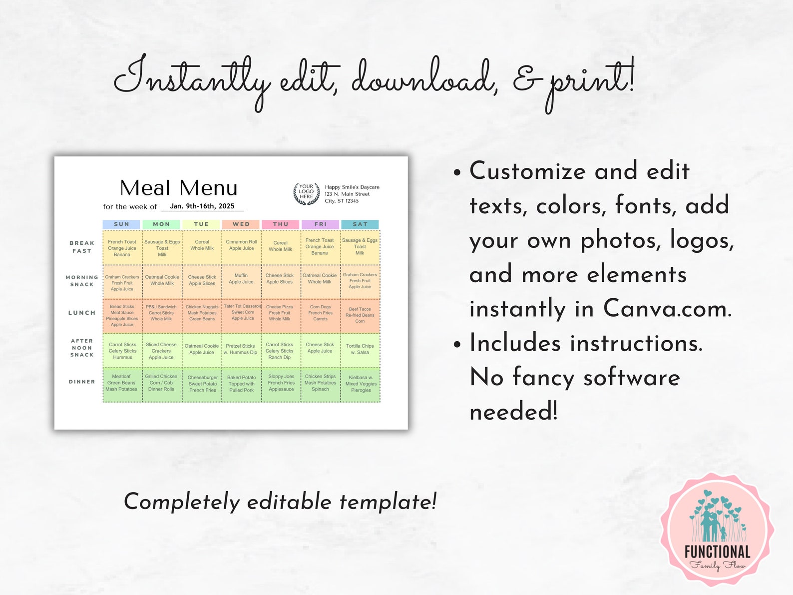Daycare Weekly Menu Template Editable Home Daycare Daily Etsy Daycare Weekly Menu Template Editable Home Daycare Daily Etsy