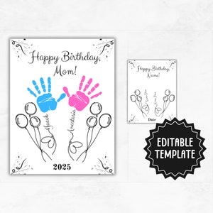 Druckbare alles Gute zum Geburtstag Handabdruck Kunst | Benutzerdefinierte Geburtstagsgeschenk | Handabdruck Geburtstagskarte | Handabdruck Andenken vom Kind zur Familie