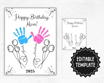Druckbare alles Gute zum Geburtstag Handabdruck Kunst | Benutzerdefinierte Geburtstagsgeschenk | Handabdruck Geburtstagskarte | Handabdruck Andenken vom Kind zur Familie