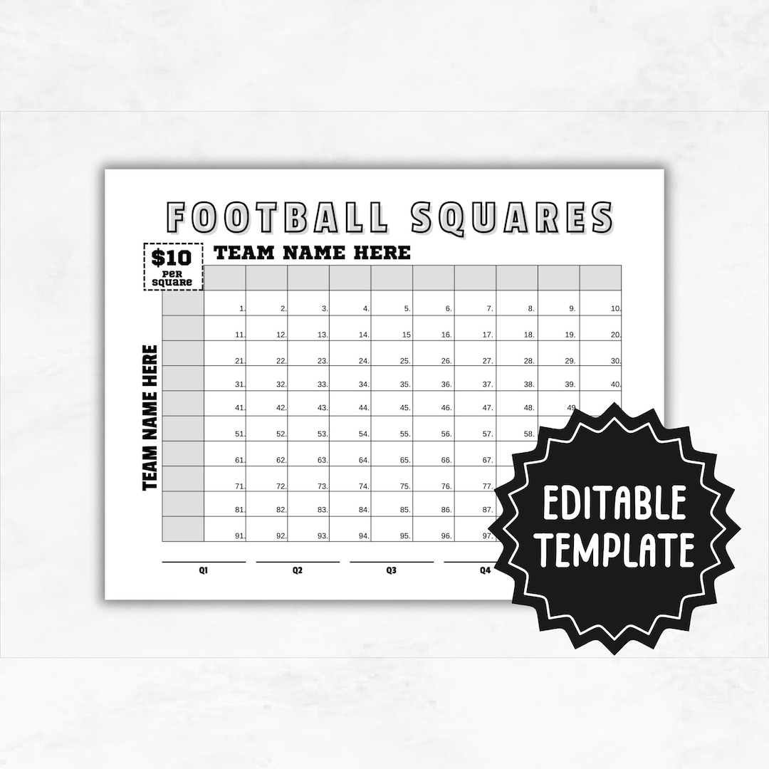 Football Squares Template Editable Football Game Squares 100 Football Squares Template Editable Football Game Squares 100
