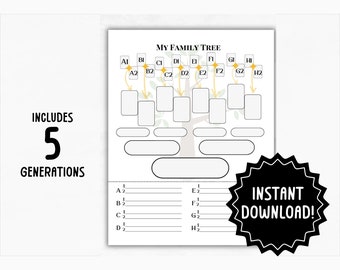 Family Tree Chart | Printable Blank Ancestry Map | Family Tree Pedigree Page