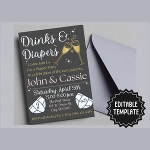 Diapers & Drinks Invitation Template | Editable Diaper Party Invitation | Printable Baby Shower for Dads Invite | Diaper Shower Invitation