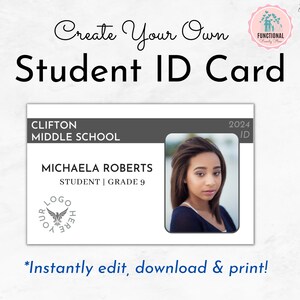 ID Card Template | Horizontal Custom ID Badge | Printable Student ID ...