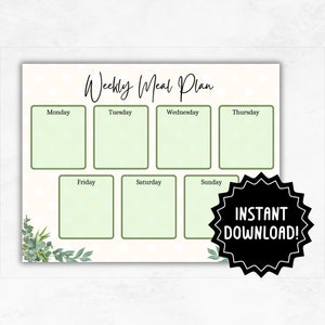 Weekly Meal Planner Page | Printable 7 Day Menu | Meal Plan for Fridge