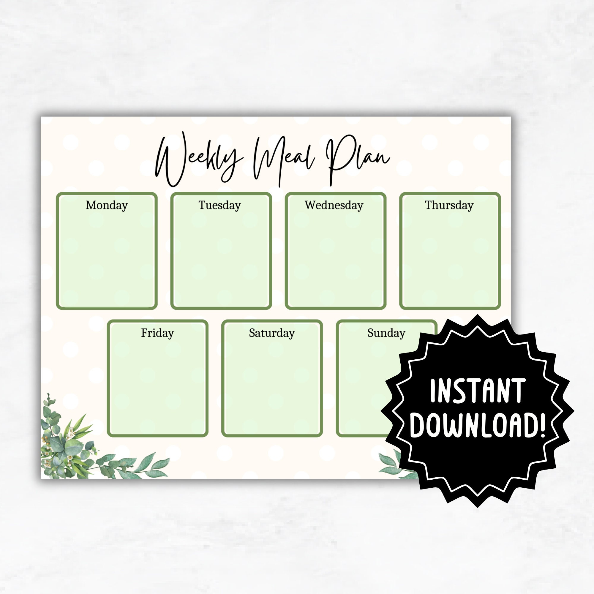 Weekly Meal Planner Page | Printable 7 Day Menu | Meal Plan for Fridge ...
