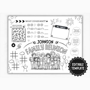 Family Reunion Placemat | Editable Family Name Coloring Activity Mat for Kids | Family Reunion Activity Printable | Family Activity Sheet